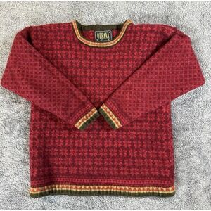 Vintage Women's Oleana Norway Sweater Sz M Red Floral/Pattern Wool Knit Pullover